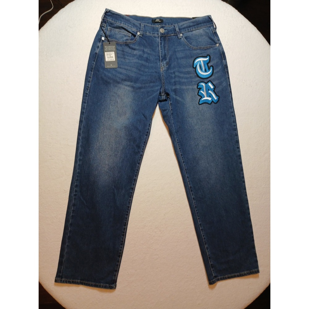 True Religion Bobby Applique Relaxed Baggy Jeans Mens W34 L32 Medium Blaze NWT
